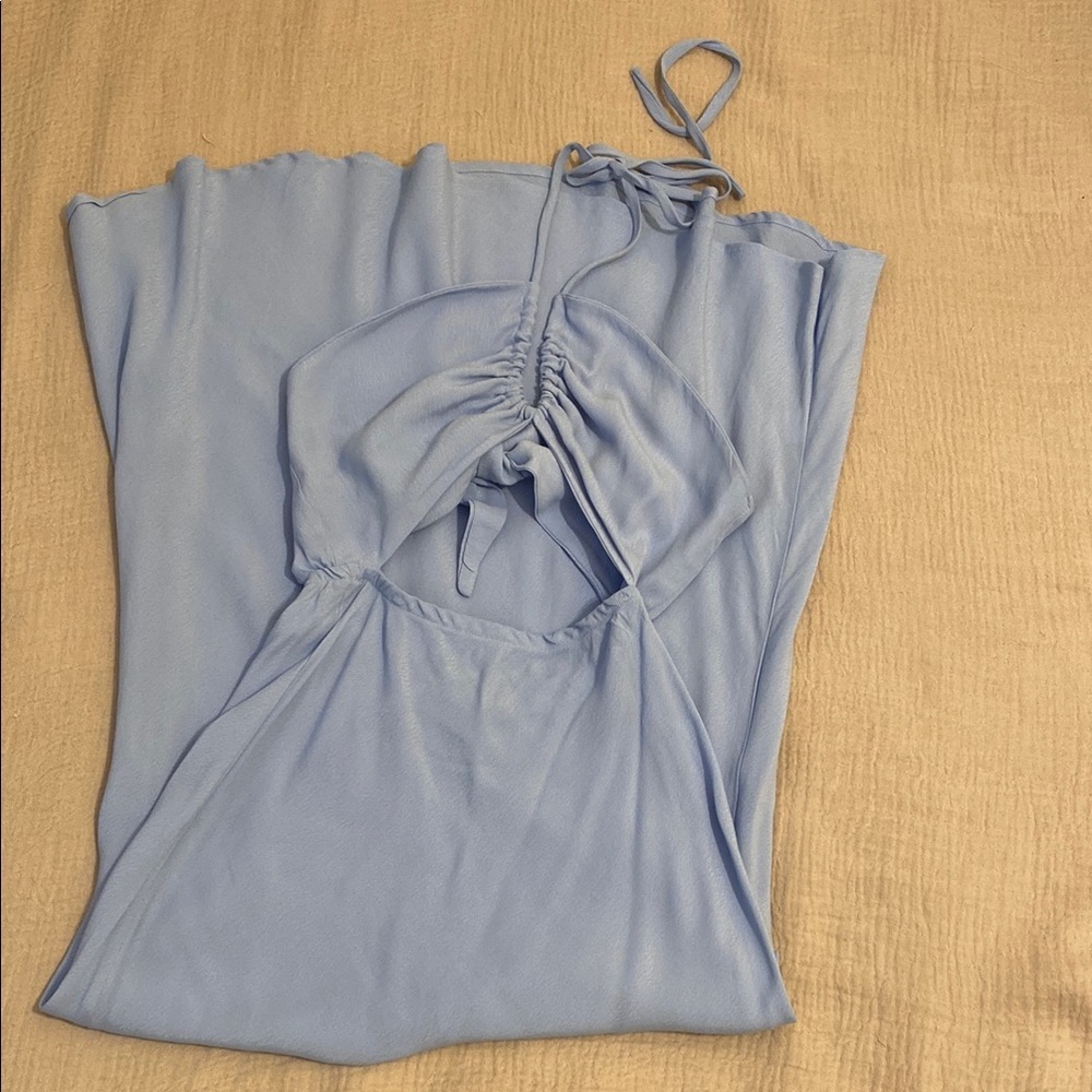 AUDREY 3+1 Light Blue Halter Maxi Dress. Size M